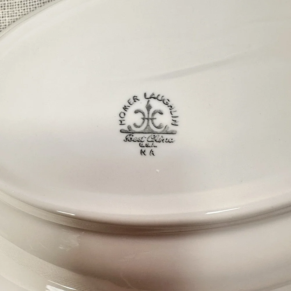 Homer Laughlin Ivory China Gold Greek Key Oval Vegetable‎ Serving Bowl 12